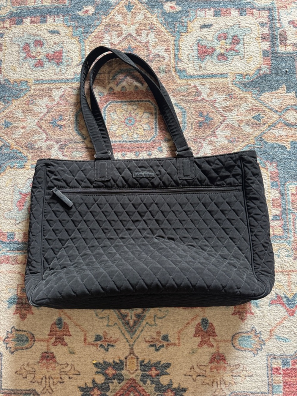 Vera Bradley Black Quilted Tote with Exterior Zip Pocket